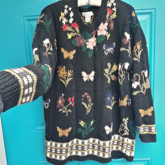 Vintage Sweater Oversized Quilt Blanket Patchwork Pattern Butterfly Retro 80s - Picture 11 of 13